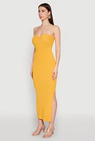 Womens Side Slit Maxi Tube Dress, Yellow,