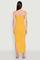 Womens Side Slit Maxi Tube Dress, Yellow, Size S