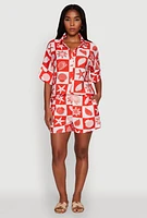 Womens Trendy Crepe Knit High Waisted Beach Print Shorts, Red, Size XL
