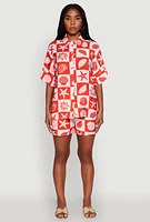 Womens Trendy Crepe Knit High Waisted Beach Print Shorts, Red, Size XL