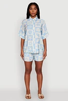 Womens Trendy Crepe Knit High Waisted Beach Print Shorts,