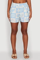Womens Trendy Crepe Knit High Waisted Beach Print Shorts,