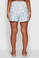 Womens Trendy Crepe Knit High Waisted Beach Print Shorts,
