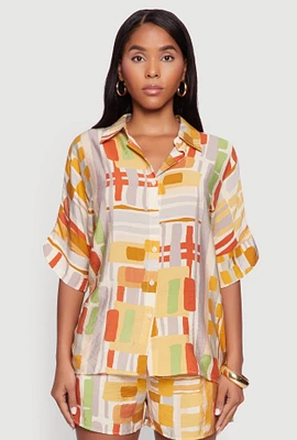 Womens Abstract Geometric Print Airy Shirt, Multi, Size M