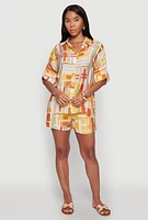 Womens Abstract Geometric Print Airy Shirt, Multi, Size M