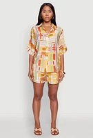 Womens Abstract Geometric Print Airy Shirt, Multi, Size M