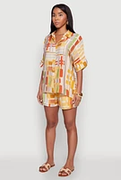 Womens Abstract Geometric Print Airy Shirt, Multi, Size M