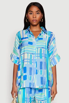 Womens Abstract Geometric Print Airy Shirt, Blue, Size L