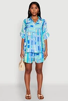 Womens Abstract Geometric Print Airy Shirt, Blue, Size L