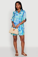 Womens Abstract Geometric Print Airy Shirt, Blue, Size L