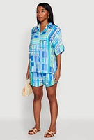 Womens Abstract Geometric Print Airy Shirt, Blue, Size L
