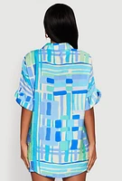 Womens Abstract Geometric Print Airy Shirt, Blue, Size L
