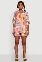 Womens Abstract Geometric Print Airy Shirt, Multi,