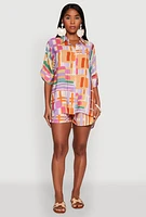 Womens Abstract Geometric Print Airy Shirt, Multi,