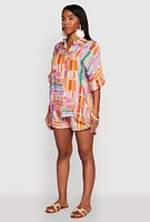 Womens Abstract Geometric Print Airy Shirt, Multi,