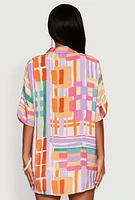 Womens Abstract Geometric Print Airy Shirt, Multi,
