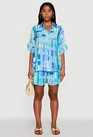 Womens Abstract Geometric Print Airy Shorts, Blue, Size L