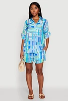 Womens Abstract Geometric Print Airy Shorts, Blue, Size L