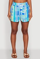 Womens Abstract Geometric Print Airy Shorts, Blue, Size L