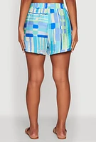 Womens Abstract Geometric Print Airy Shorts, Blue, Size L