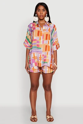 Womens Abstract Geometric Print Airy Shorts, Multi, Size S