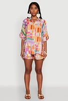 Womens Abstract Geometric Print Airy Shorts, Multi, Size S