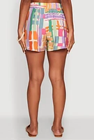 Womens Abstract Geometric Print Airy Shorts, Multi, Size S