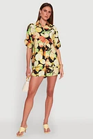 Womens Airy Fruit Print Button Front Shirt, Black, Size XL