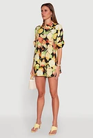 Womens Airy Fruit Print Button Front Shirt, Black, Size XL