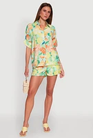 Womens Airy Fruit Print Button Front Shirt, Multi, Size M