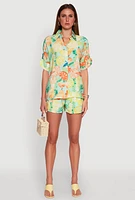 Womens Airy Fruit Print Button Front Shirt, Multi, Size M