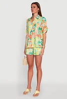 Womens Airy Fruit Print Button Front Shirt, Multi, Size M