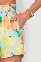 Womens Airy Fruit Print Shorts, Multi,