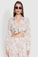 Womens Airy Collared Tie Front Blouse, Beige, Size L