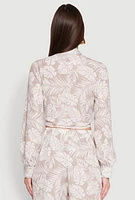 Womens Airy Collared Tie Front Blouse, Beige, Size L