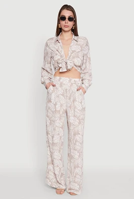Womens Airy Leaf Print Palazzo Pants,