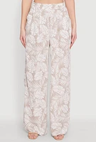 Womens Airy Leaf Print Palazzo Pants, Khaki, Size XL