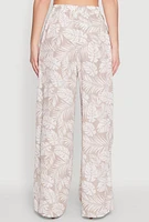 Womens Airy Leaf Print Palazzo Pants, Khaki, Size XL