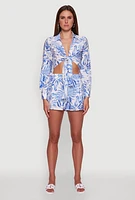 Womens Tropical Floral Print High Waisted Shorts with Elastic Waist,