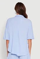 Womens Chic Textured Knit Shirt with Quarter Sleeves and Classic Fit,