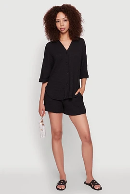 Womens Trendy High Waisted Textured Knit Shorts for Casual Wear,