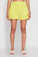 Womens Trendy High Waisted Textured Knit Shorts for Casual Wear, Yellow, Size M