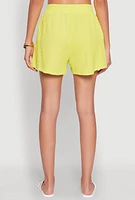 Womens Trendy High Waisted Textured Knit Shorts for Casual Wear, Yellow, Size M