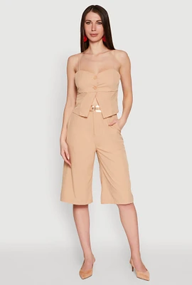 Womens Stylish High Waisted Wide Leg Bermuda Shorts, Khaki, Size M