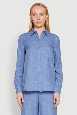 Womens Oversized Linen Button Front Shirt,