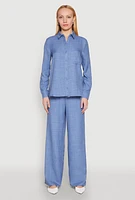 Womens Oversized Linen Button Front Shirt,