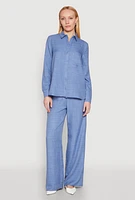 Womens Oversized Linen Button Front Shirt,