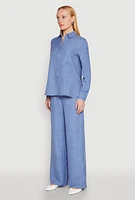 Womens Oversized Linen Button Front Shirt,