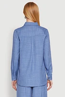 Womens Oversized Linen Button Front Shirt,
