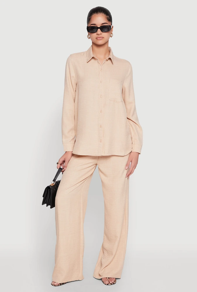 Womens Linen High Waisted Wide Leg Pants, M